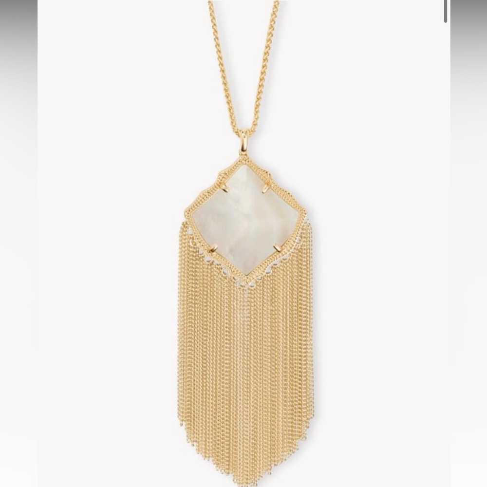 NWT Kendra Scott 24k gold Kingston Long Pendant Necklace In Pearl jewelry